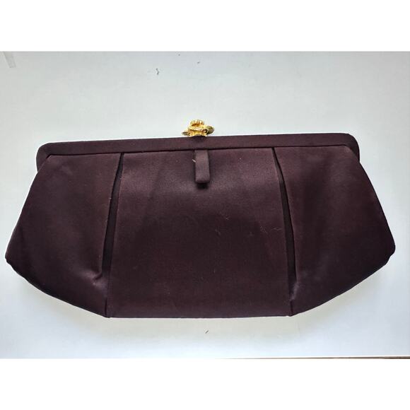 VTG Ungar Magid SPAIN clutch Brown Gold Formal Christmas Party Matte Satin Purse - Picture 1 of 13
